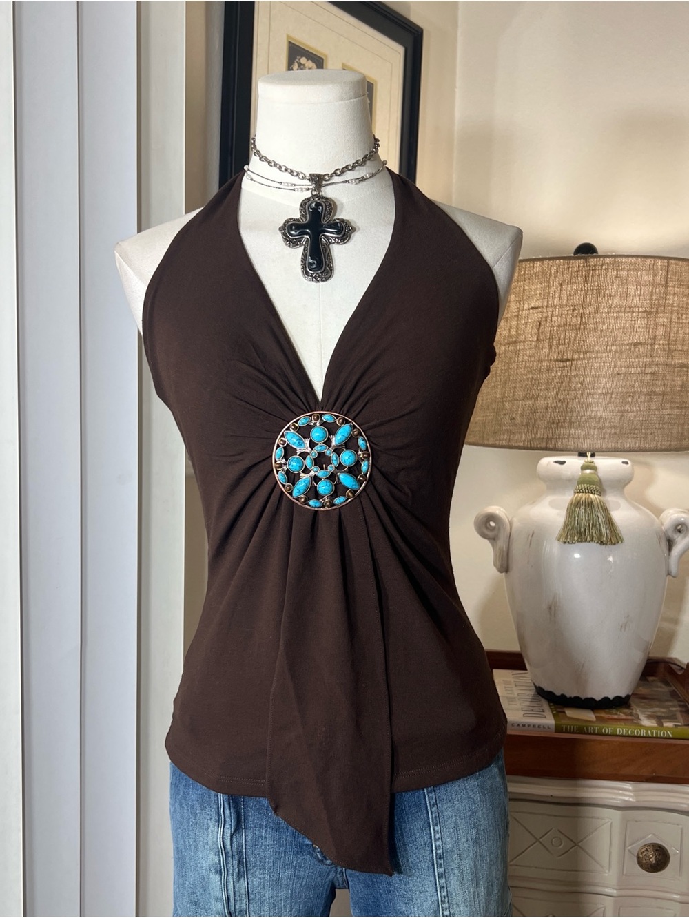 Cache Halter Top with Turquoise Medallion